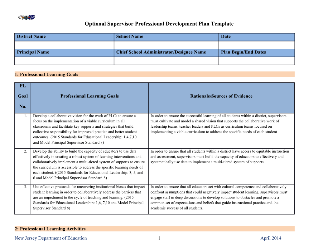 Optional Supervisor Professional Development Plan Template