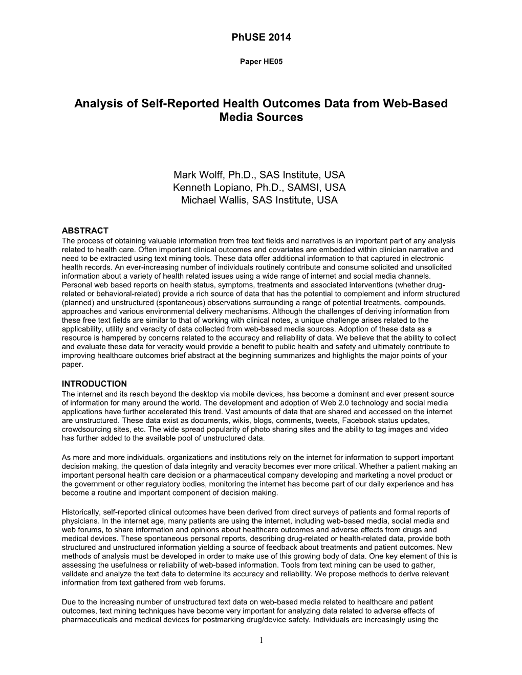 Analysis of Self-Reported Health Outcomes Data from Web-Based Media Sources