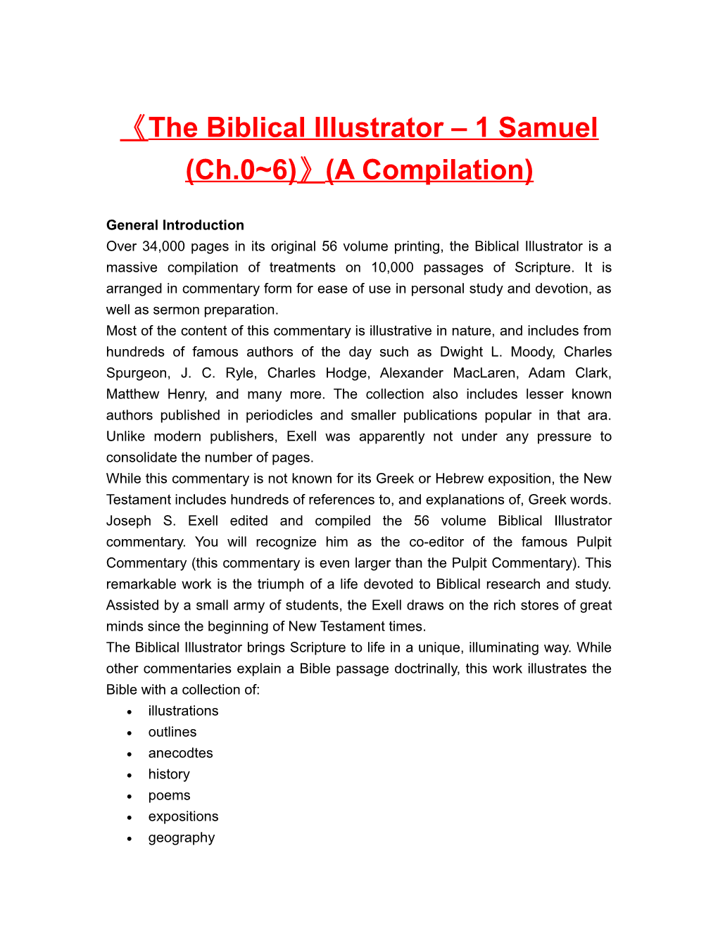 The Biblical Illustrator 1 Samuel (Ch.0 6) (A Compilation)