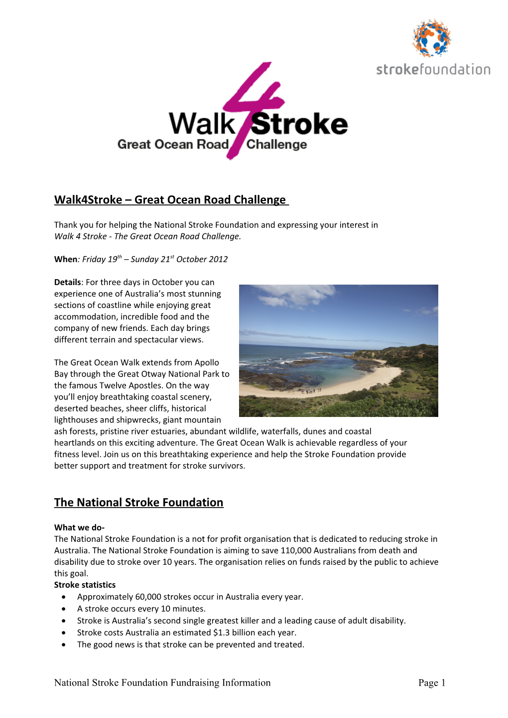 Walk4stroke Great Ocean Road Challenge