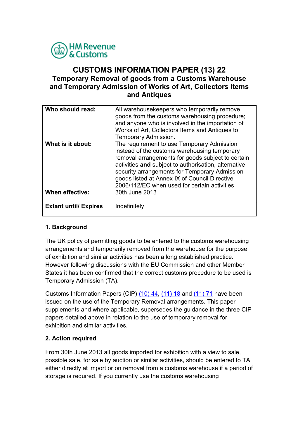 Customs Information Paper (13)22