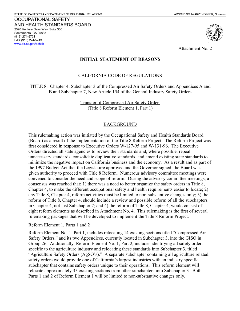 STATE of CALIFORNIA - DEPARTMENT of INDUSTRIAL RELATIONS ARNOLD SCHWARZENEGGER, Governor s21