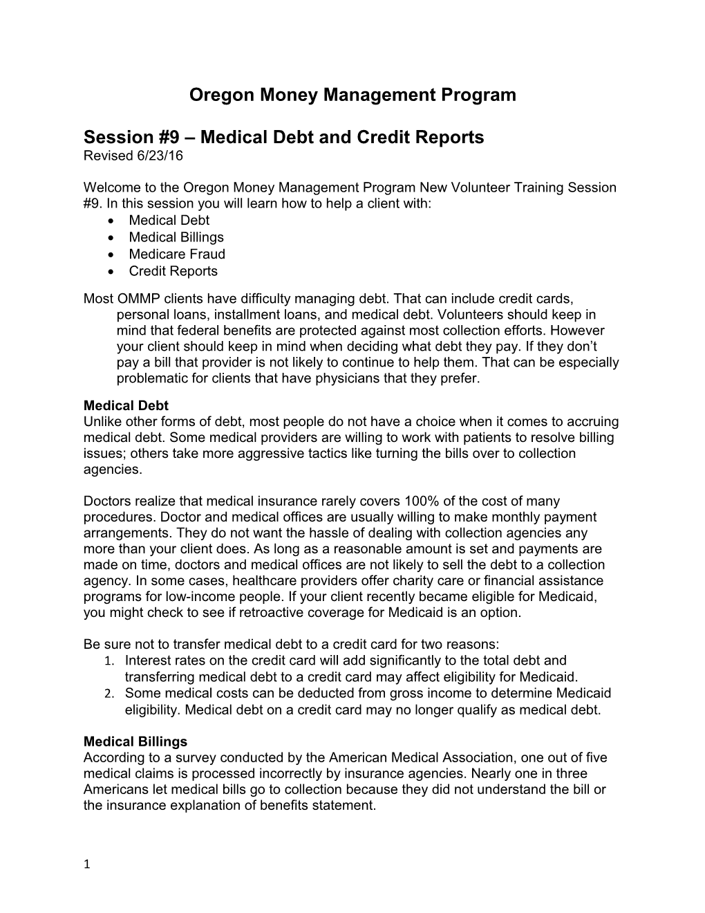 Session 9 - Medical Debt Credit Reports