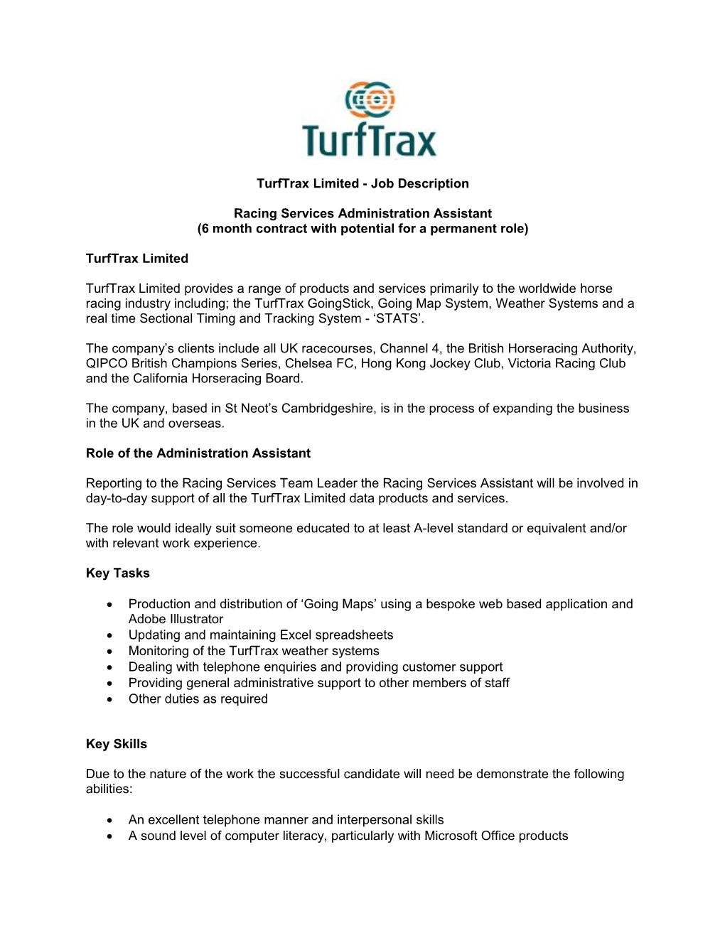 Turftrax Course Services Job Description