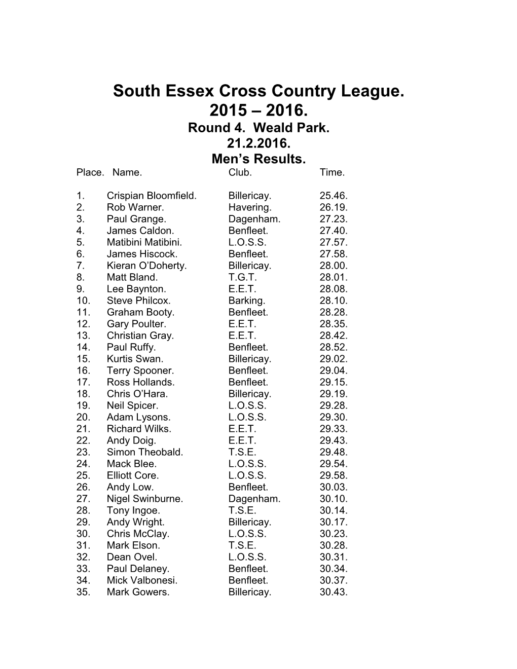 South Essex Cross Country League