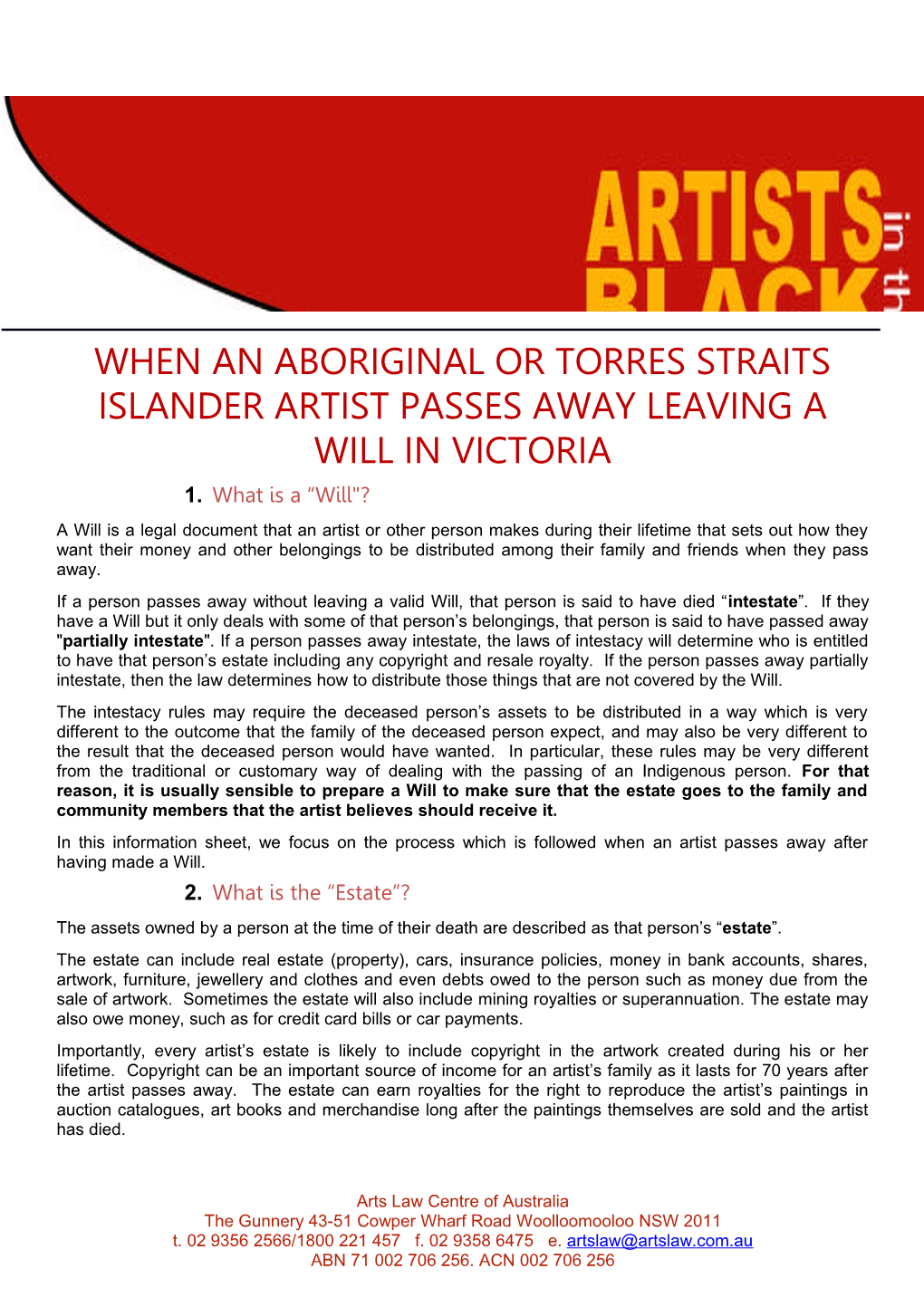 Arts Law Centre of Australia AITB Wills Kit VICTORIA