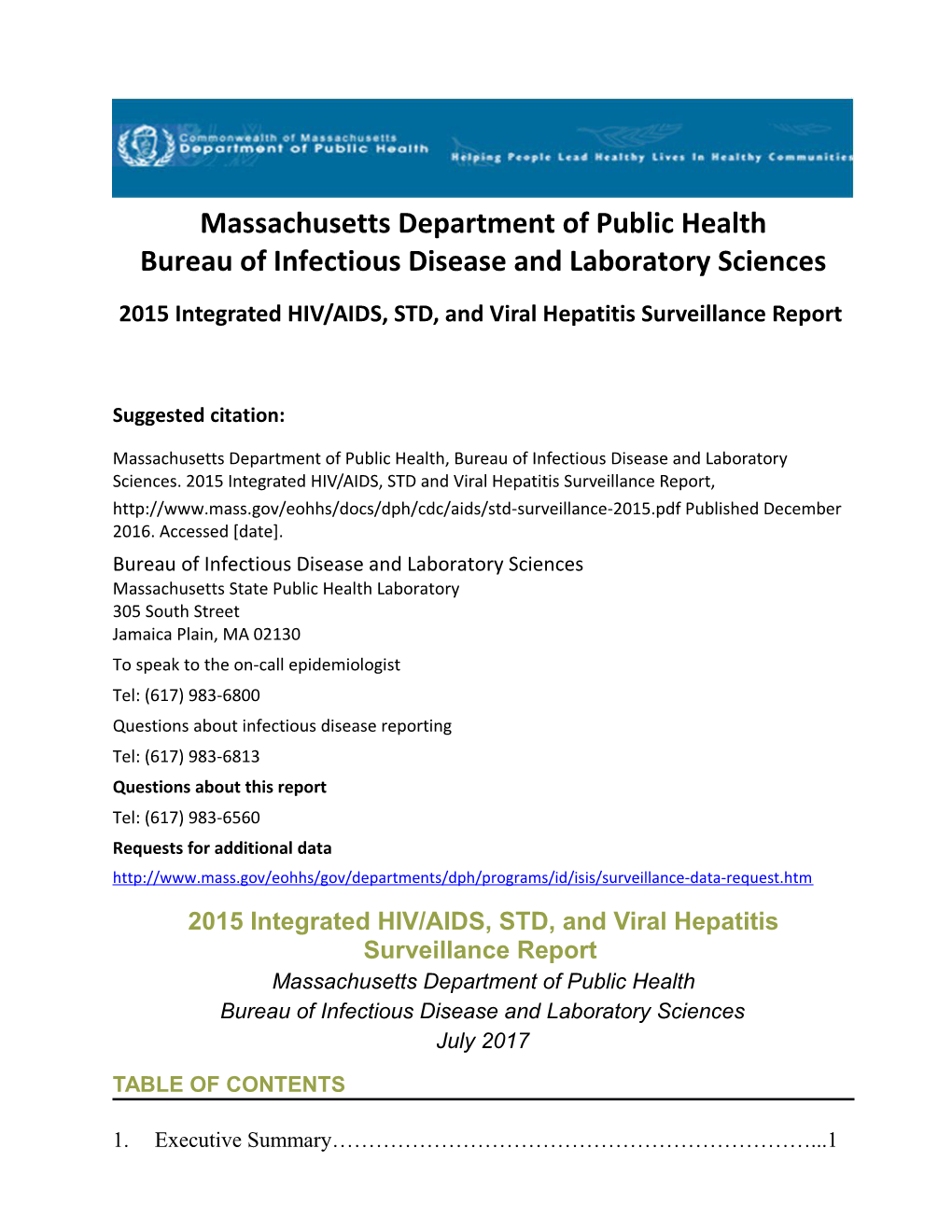 2015 Integrated HIV/AIDS, STD, and Viral Hepatitis Surveillance Report