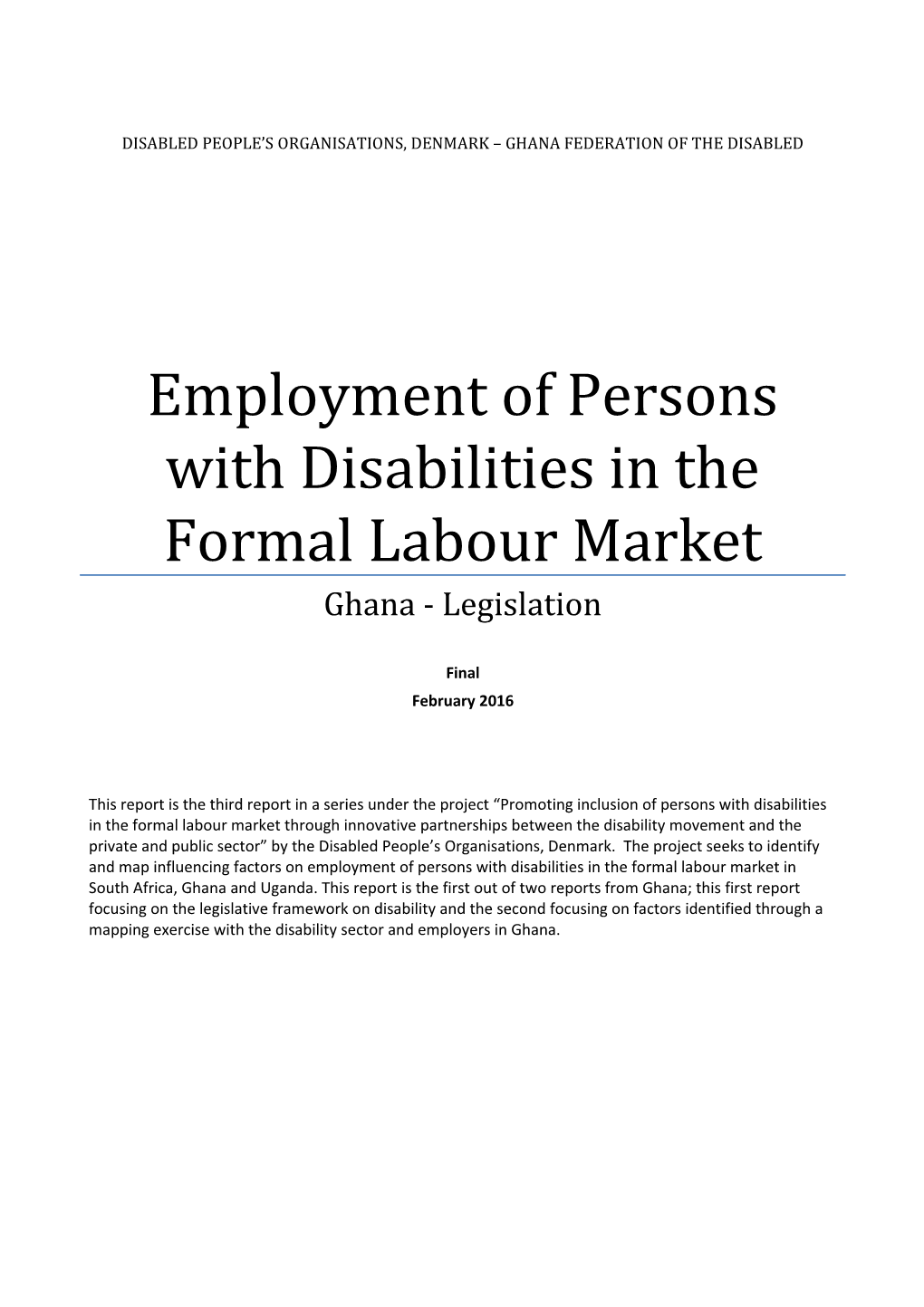 Employment of Persons with Disabilities in the Formal Labour Market