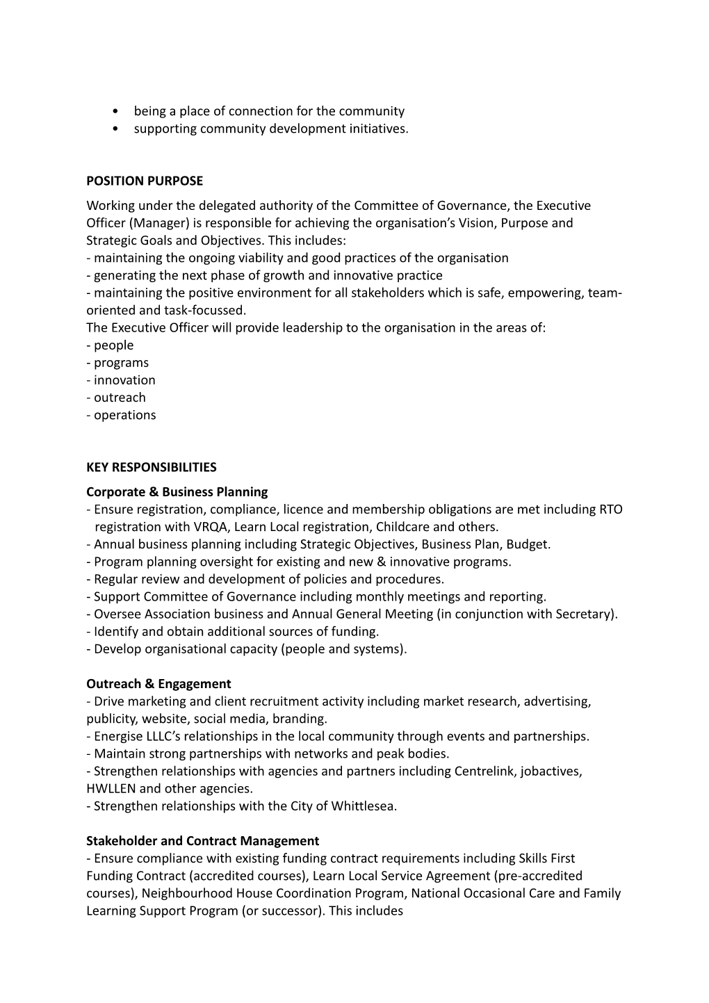 Executive Officer (Manager) - Role Summary