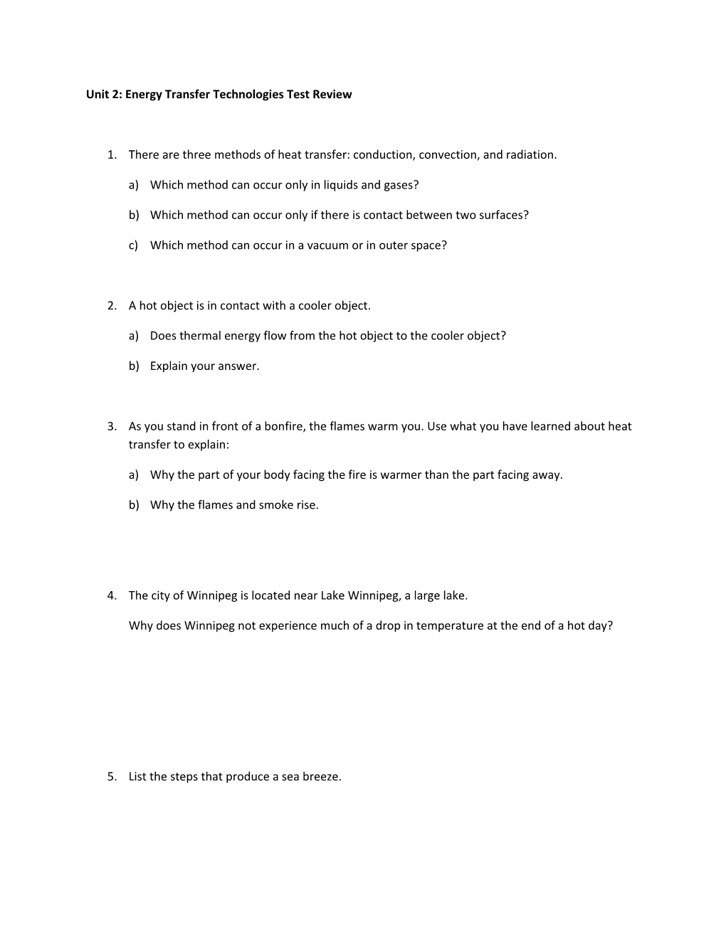 Unit 2: Energy Transfer Technologies Test Review