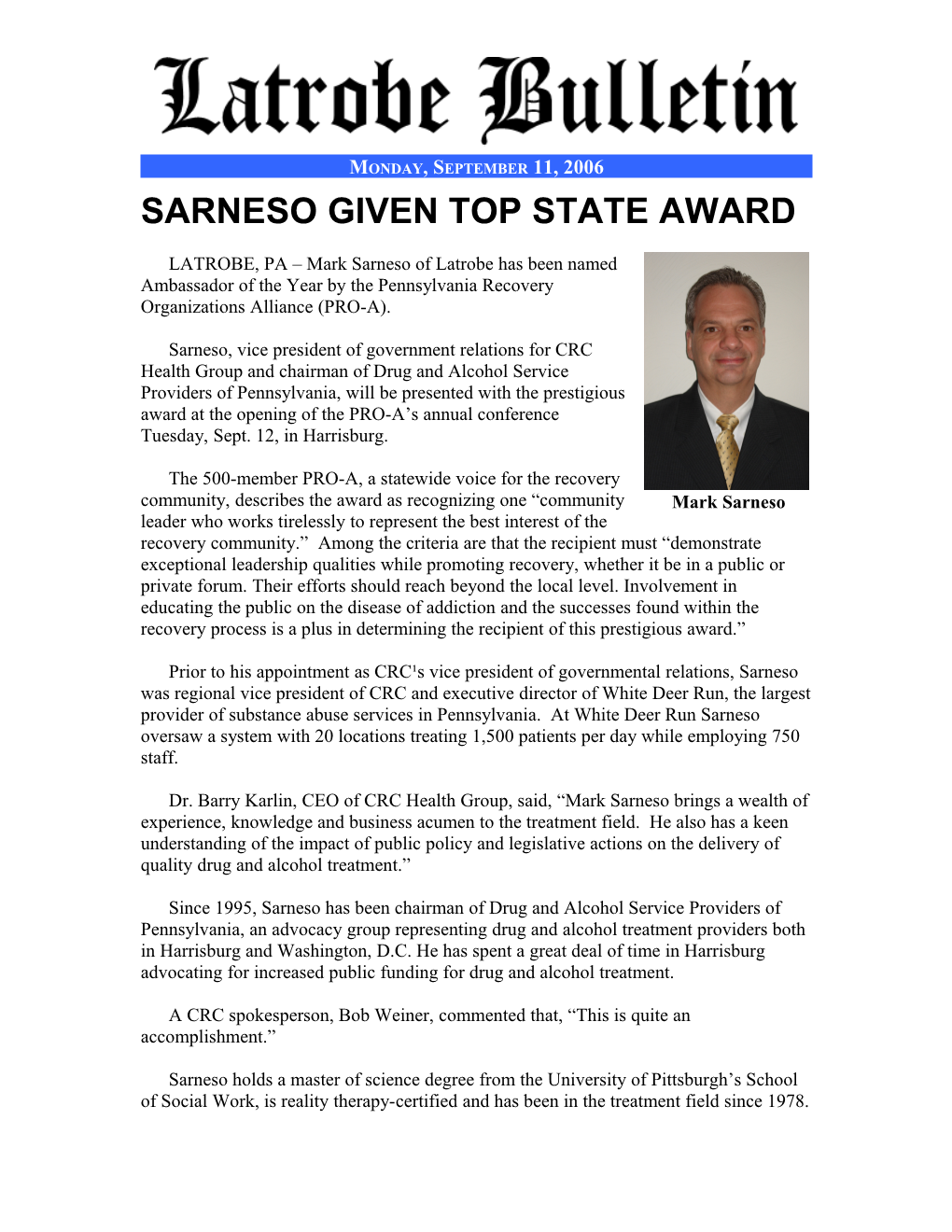 Sarnesogiven Top State Award