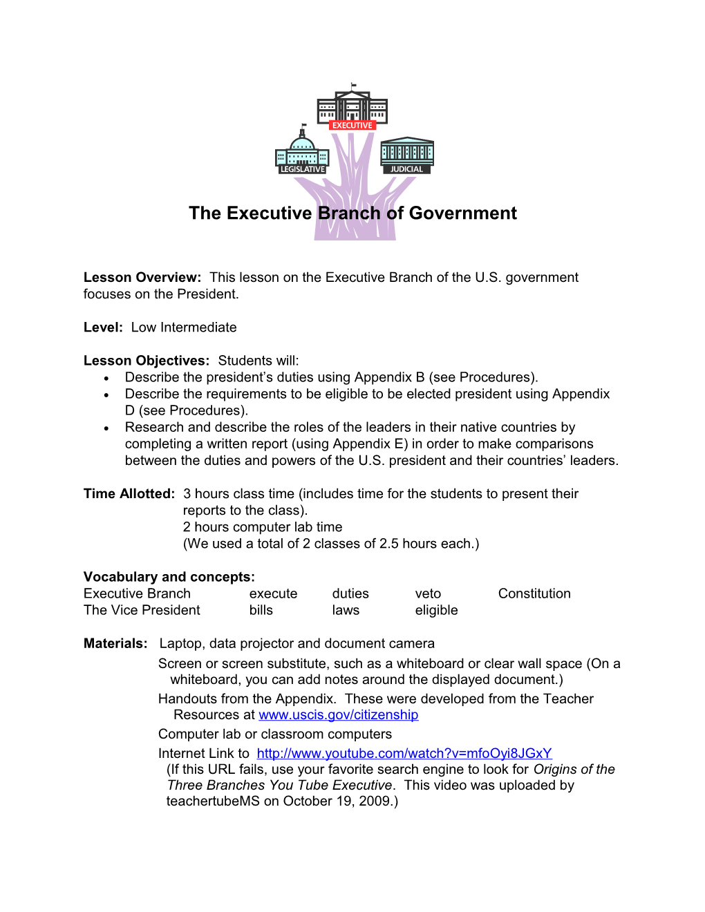 The Executive Branch of Government