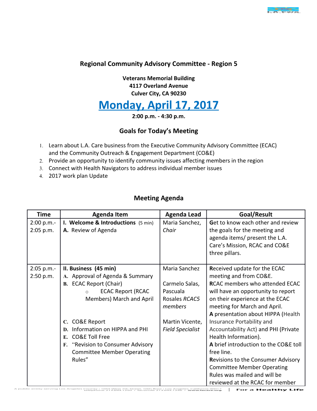 Regional Community Advisory Committee - Region 5