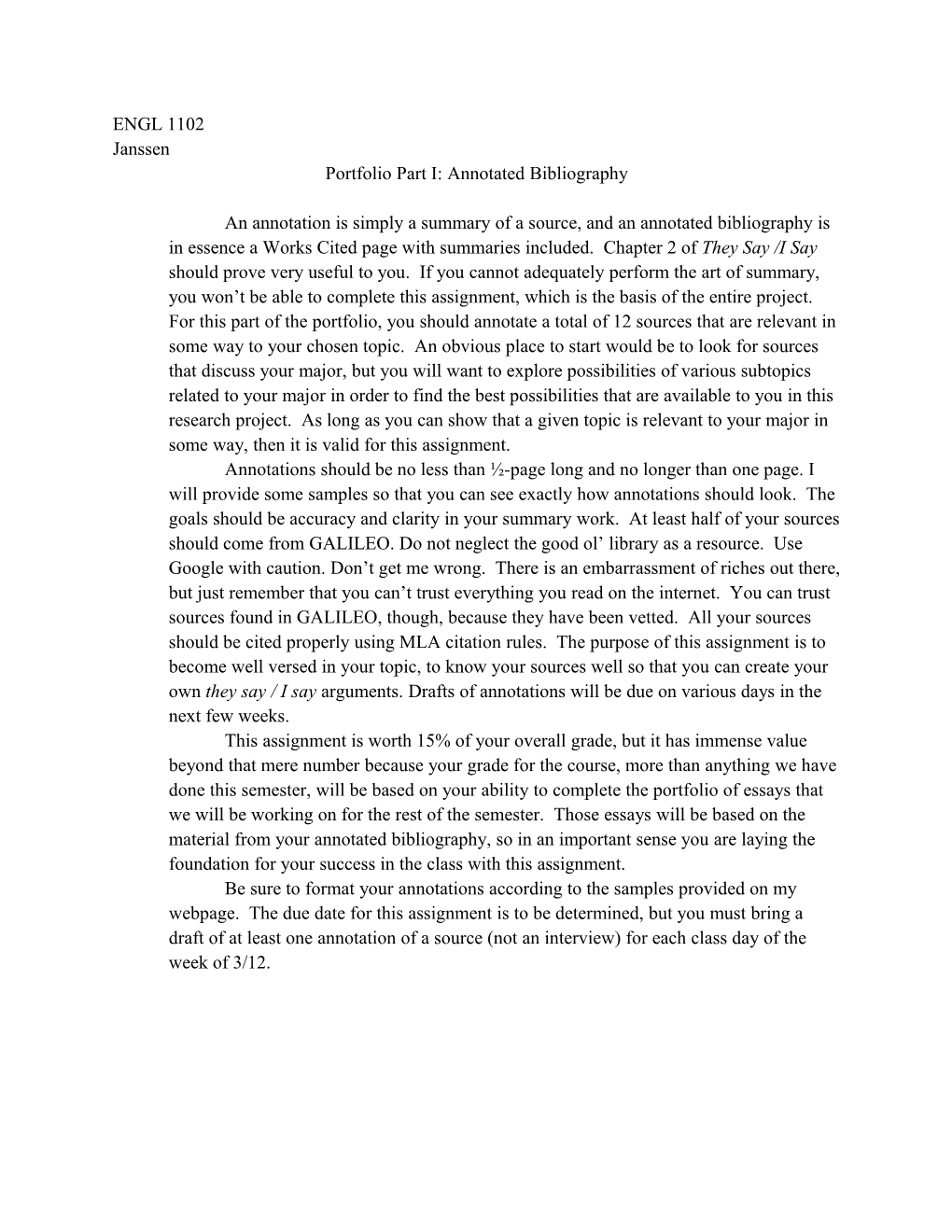 Portfolio Part I: Annotated Bibliography