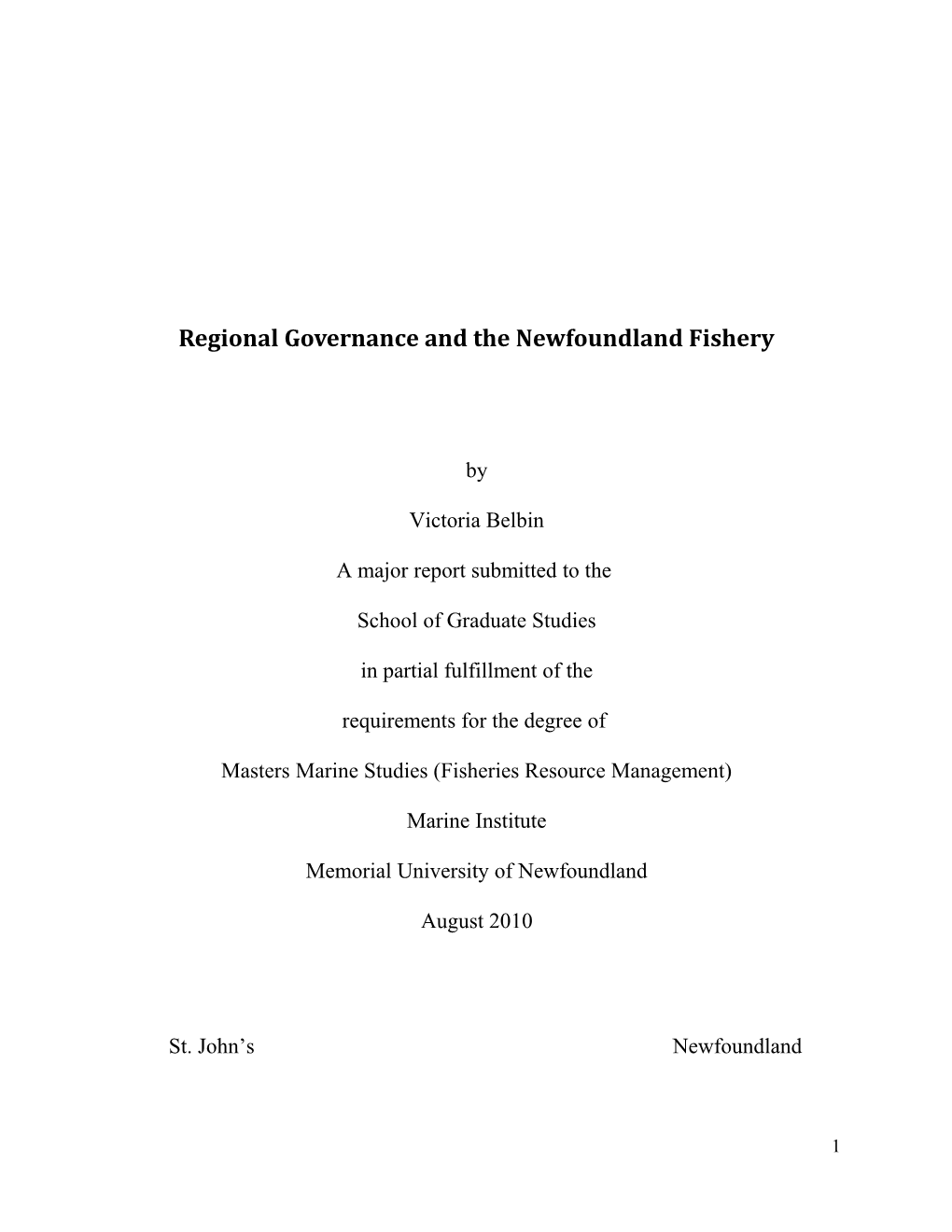 Regional Governance and the Newfoundland Fishery