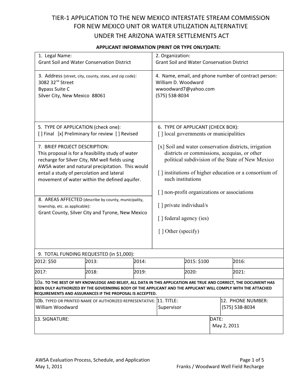 AWSA Evaluation Process, Schedule, and Application Page 1 of 5