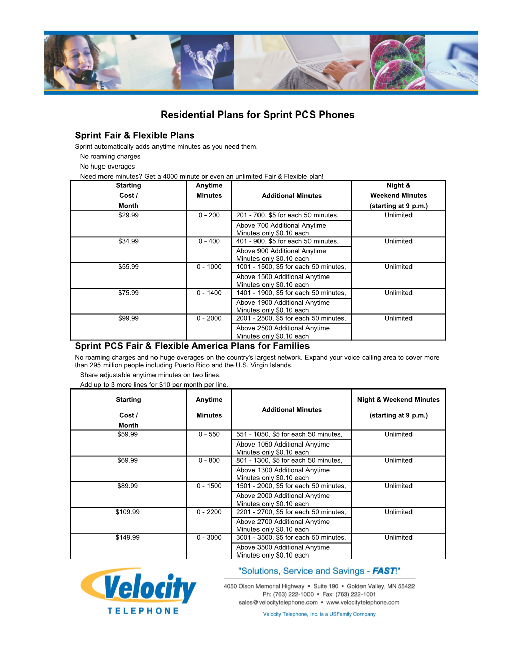 Residential Plans for Sprint PCS Phones