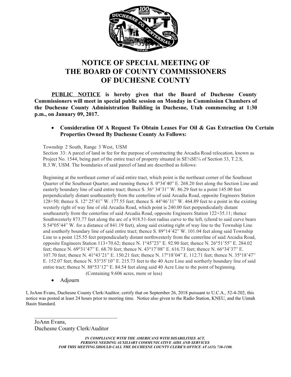 Notice of Regular Meeting Dec 10, 2001
