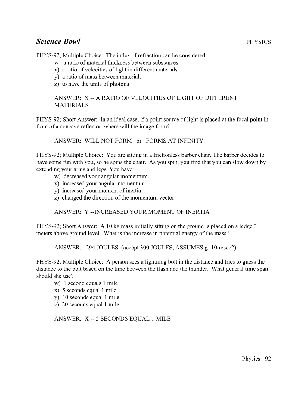 Science Bowl (Physics Part 14)