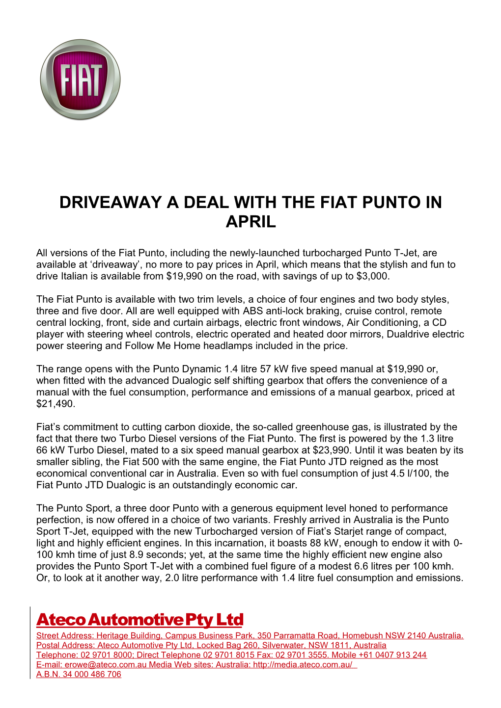 Driveaway a Deal with the Fiat Punto in April