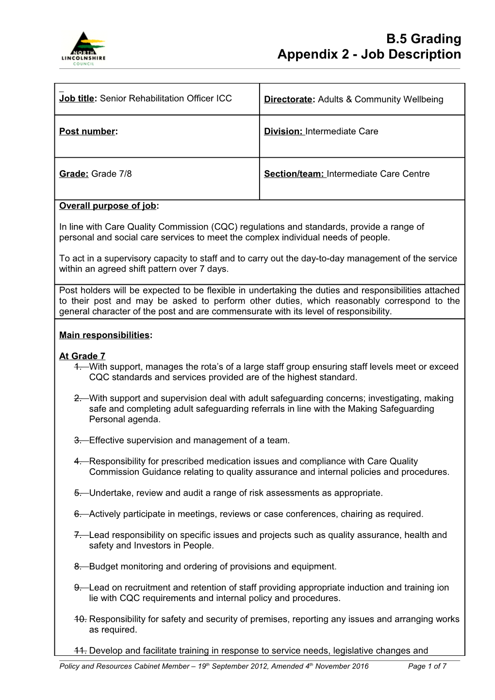 Policy and Resources Cabinet Member 19Th September 2012, Amended 4Th November 2016 Page 1 of 3