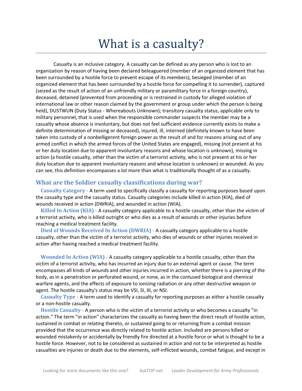 What Are the Soldier Casualty Classifications During War?