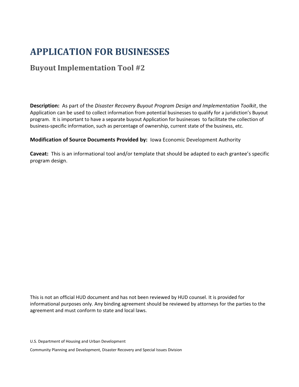 CDBG-DR Buyout Application For Businesses