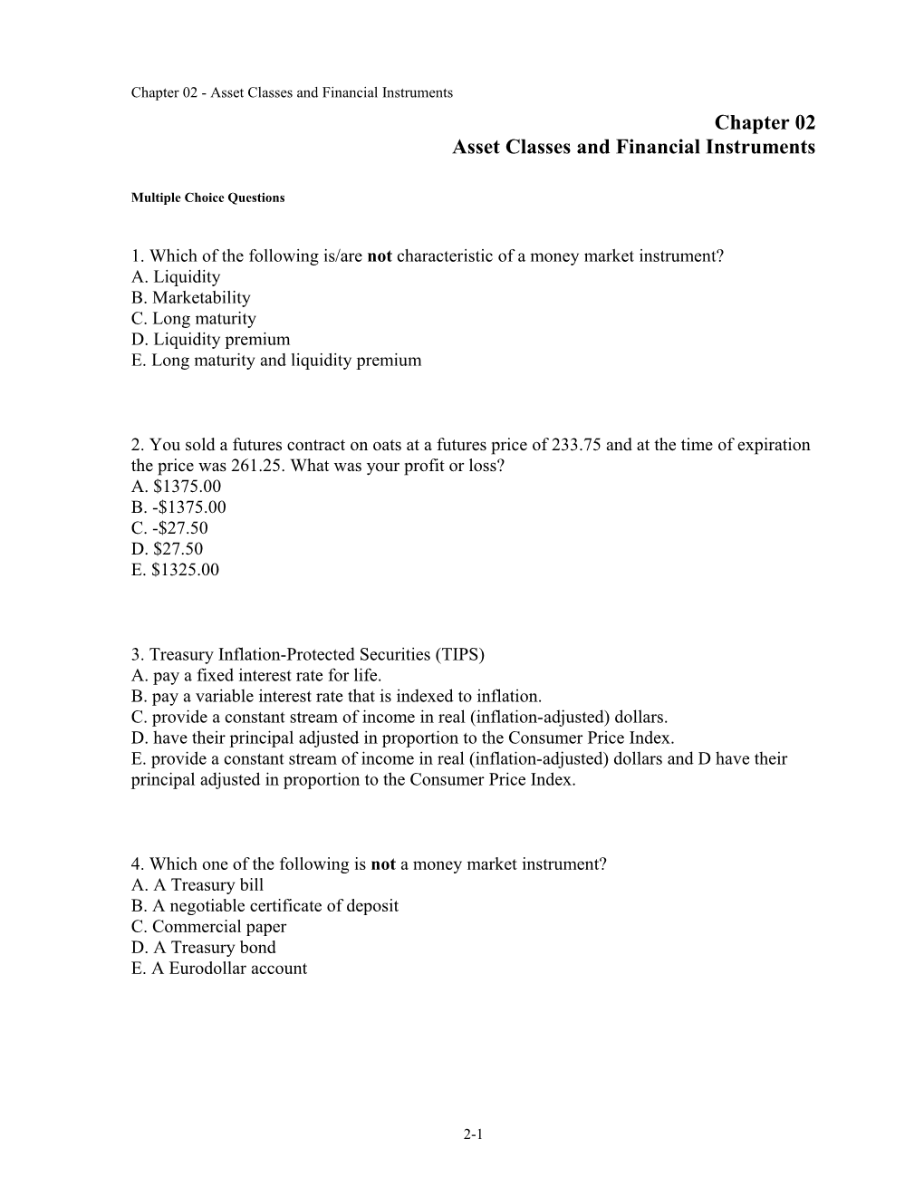 Chapter 02 Asset Classes and Financial Instruments