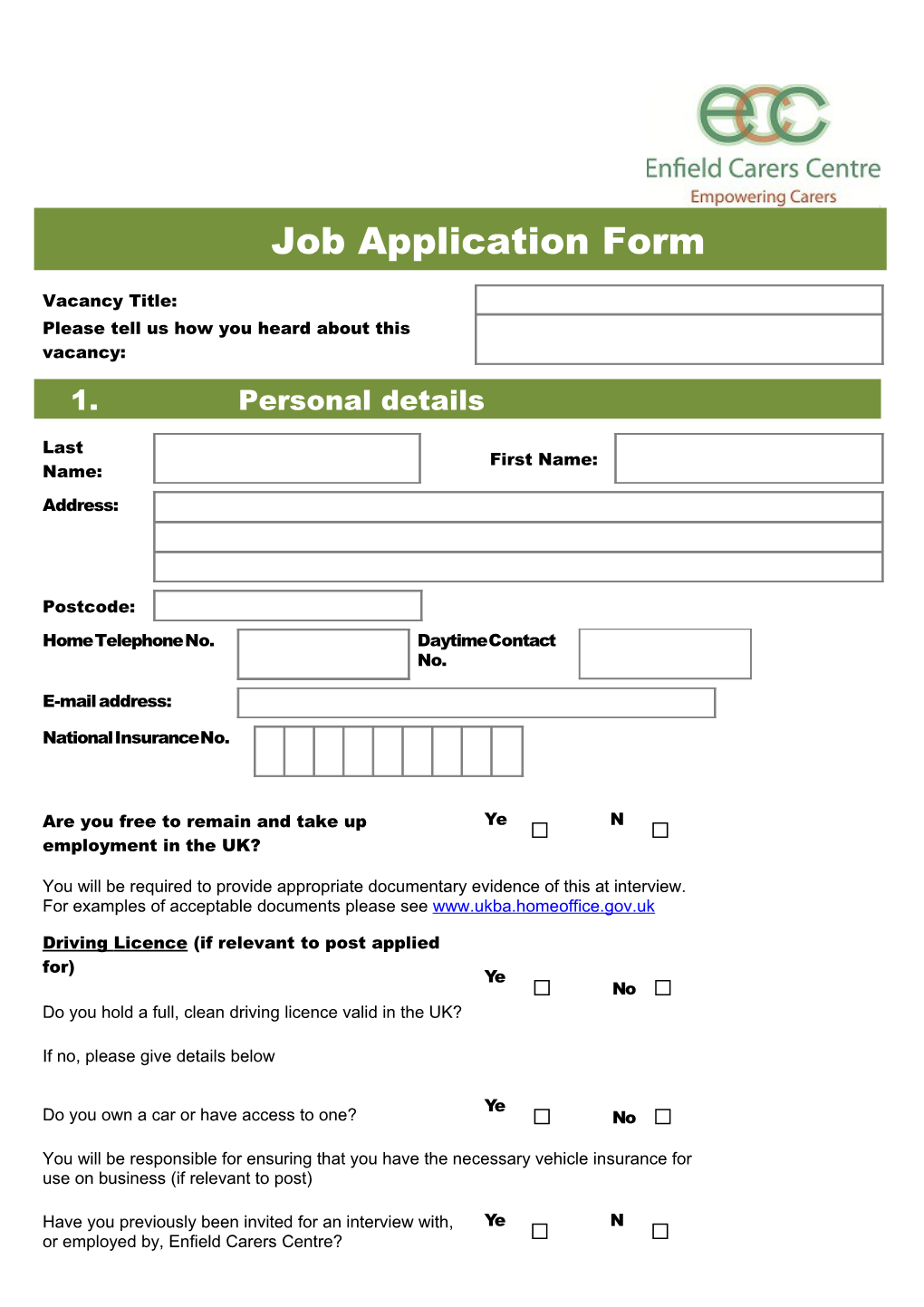 Job Application Form Template s7