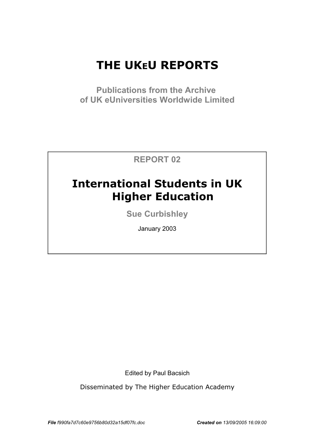 International Students in UK Higher Education