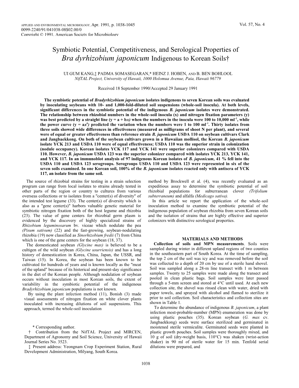 APPLIED and ENVIRONMENTAL MICROBIOLOGY, Apr. 1991, P. 10381045