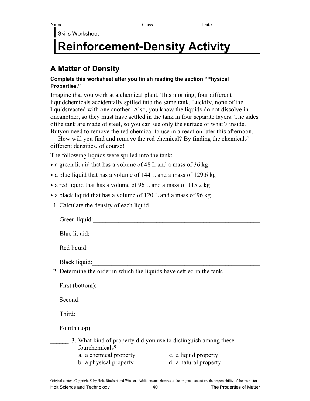 Complete This Worksheet After You Finish Reading the Section Physical Properties