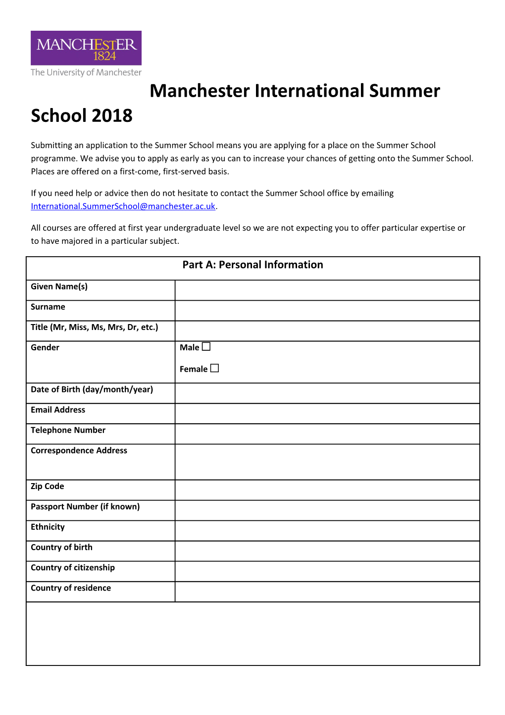 Manchester International Summer School 2018