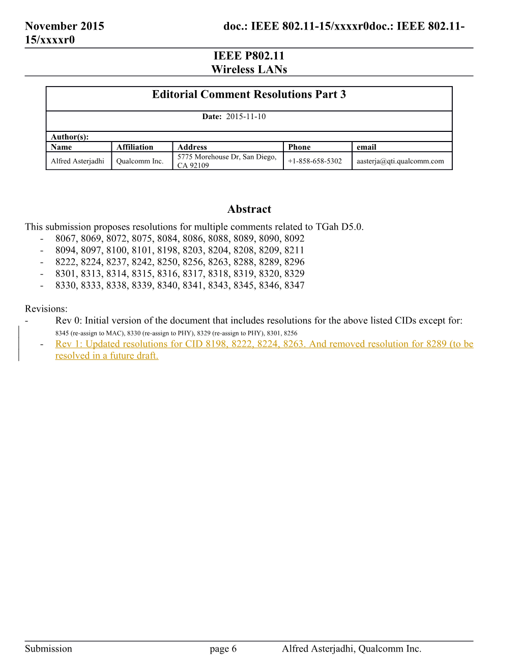 This Submission Proposes Resolutions for Multiple Comments Related to Tgah D5.0