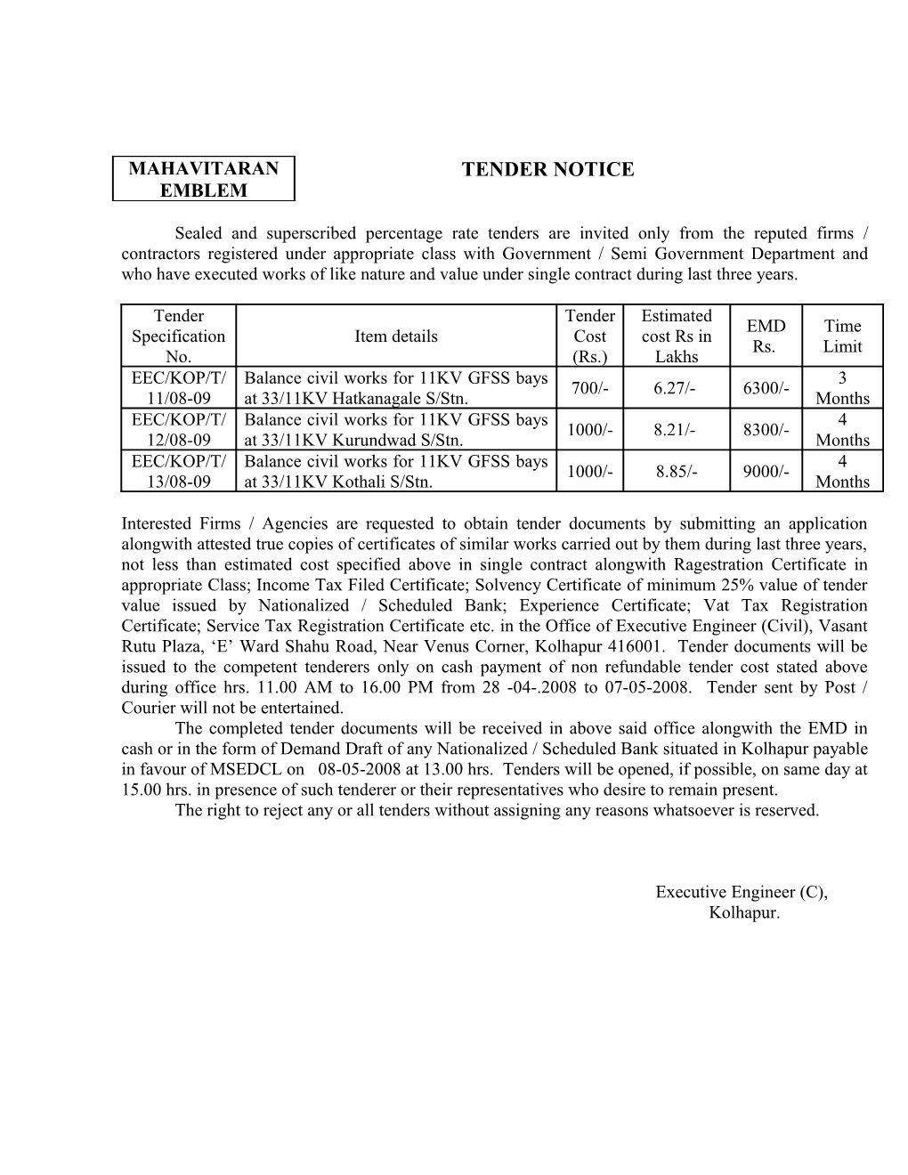 Sealed and Superscribed Percentage Rate Tenders Are Invited Only from the Reputed Firms s2