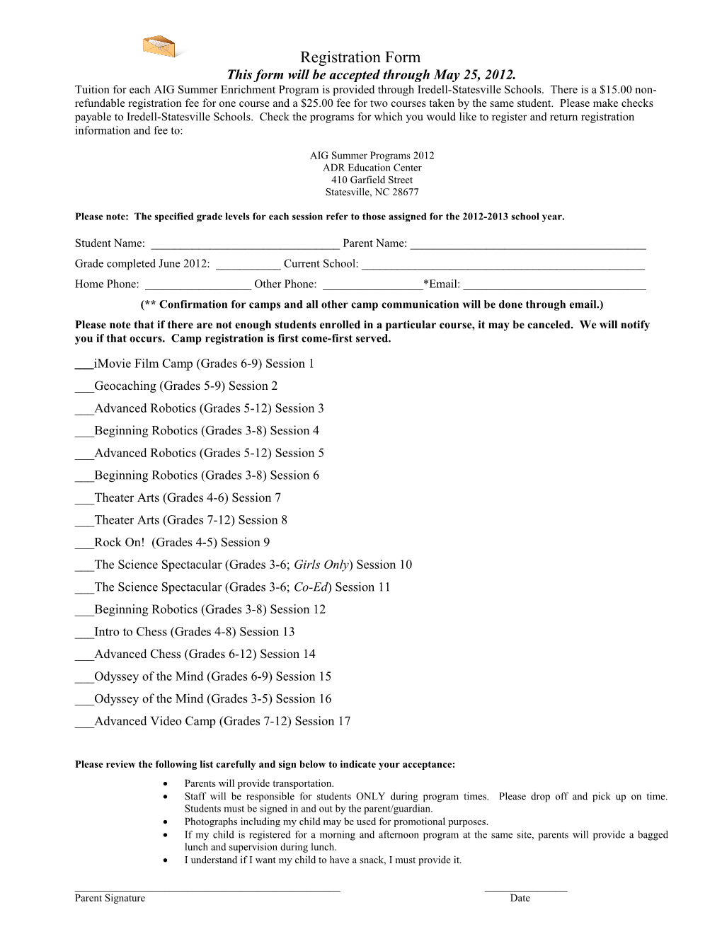 This Form Will Be Accepted Throughmay 25, 2012