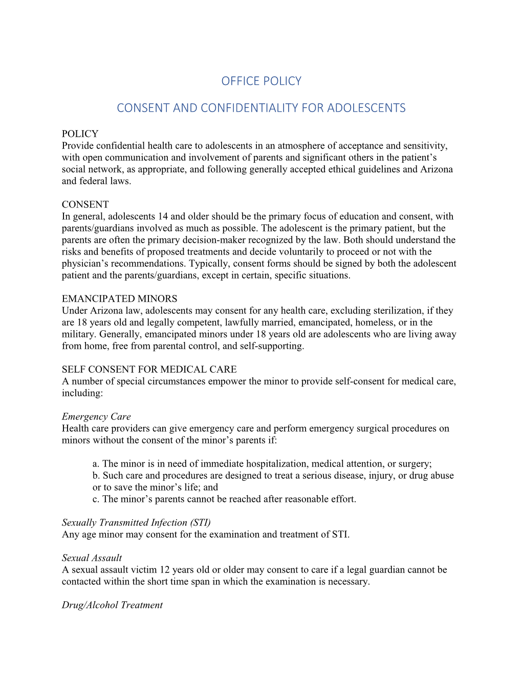 Consent and Confidentiality for Adolescents