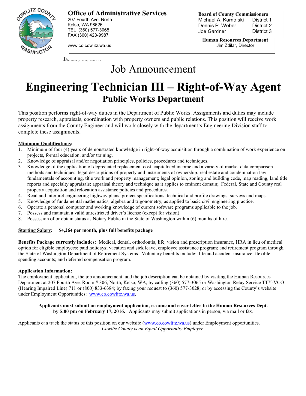 Engineering Technician III Right-Of-Way Agent