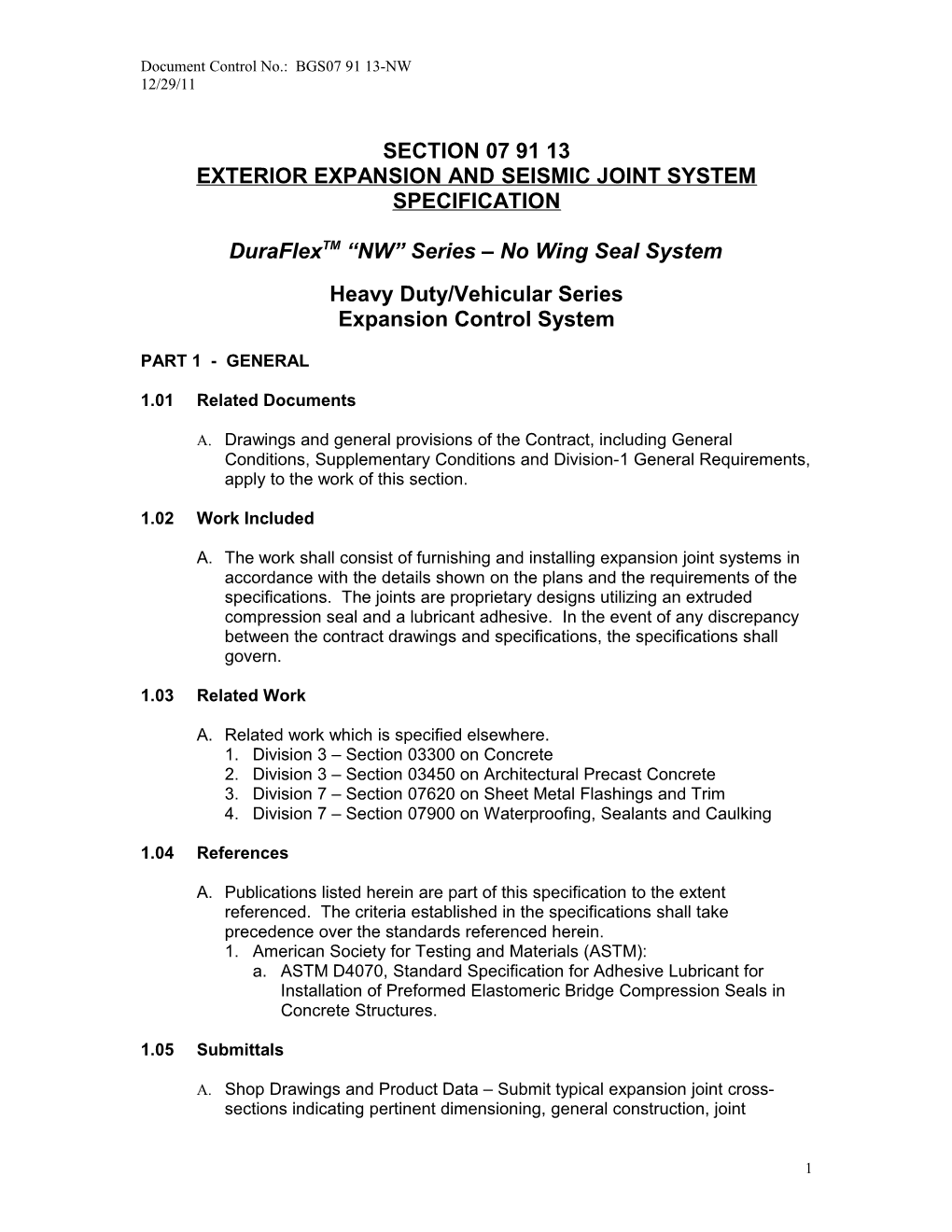 Exterior Expansion and Seismic Joint System Specification