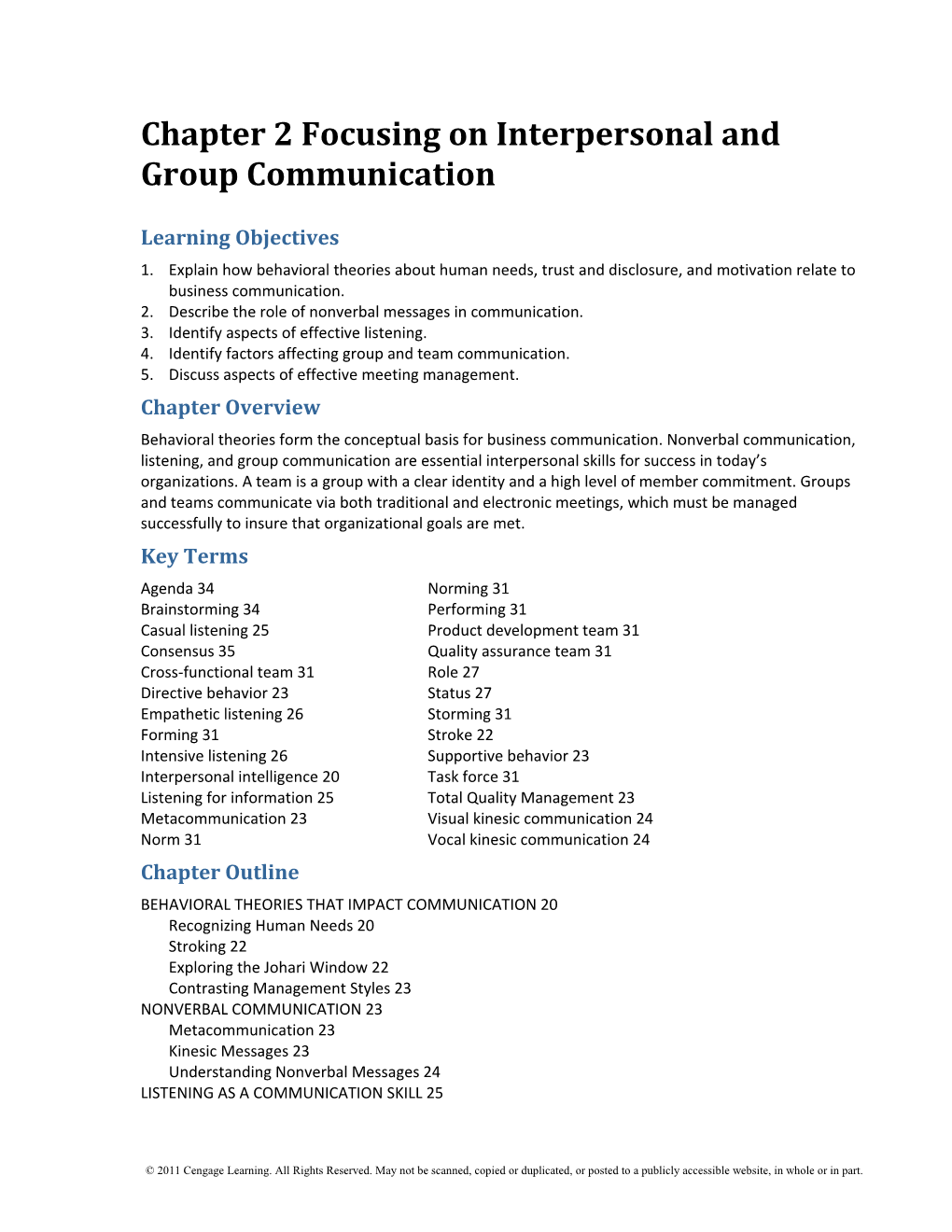 Chapter 2 Focusing on Interpersonal and Group Communication