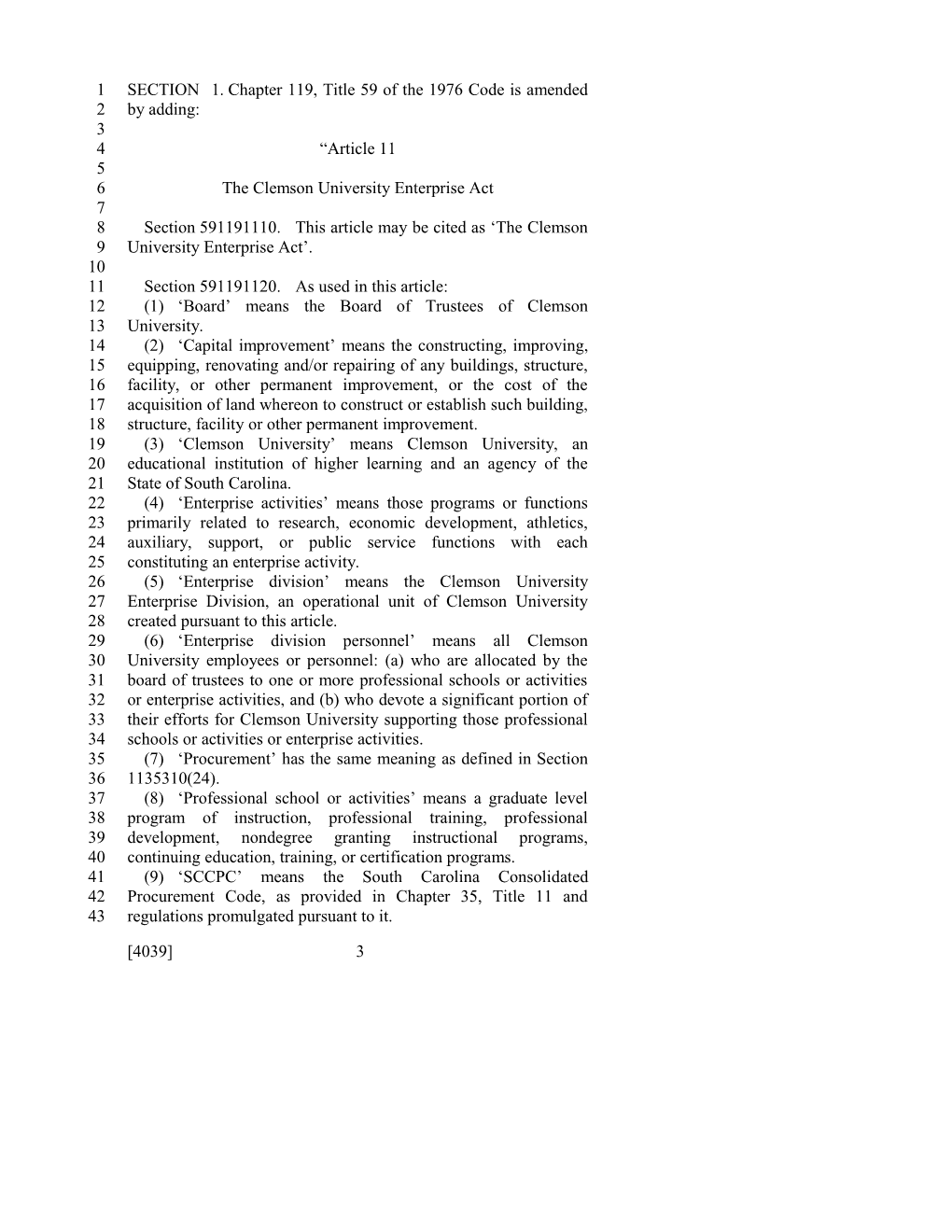 2013-2014 Bill 4039: Clemson University Enterprise Act - South Carolina Legislature Online
