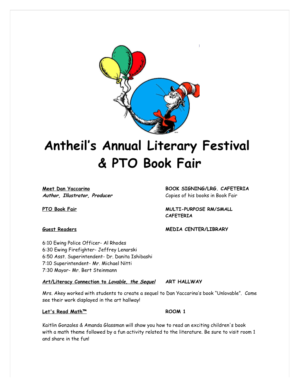 Antheil S Annual Literary Festival Program