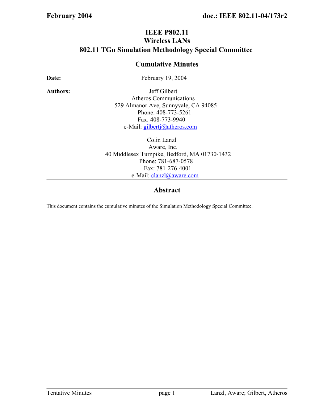 802.11 Tgn Simulation Methodology Special Committee