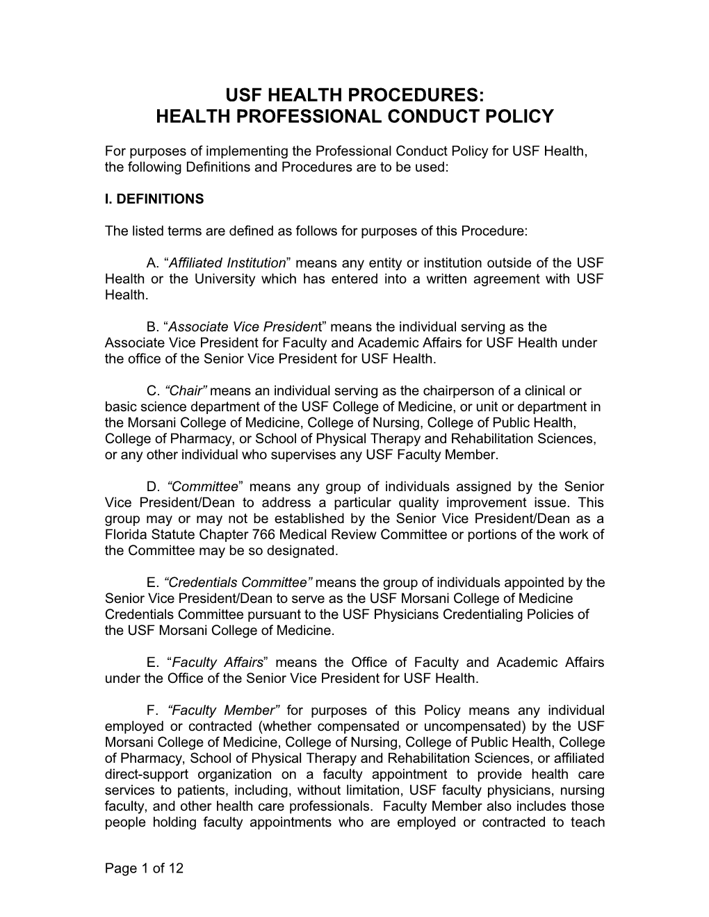 Professional Conduct Policy