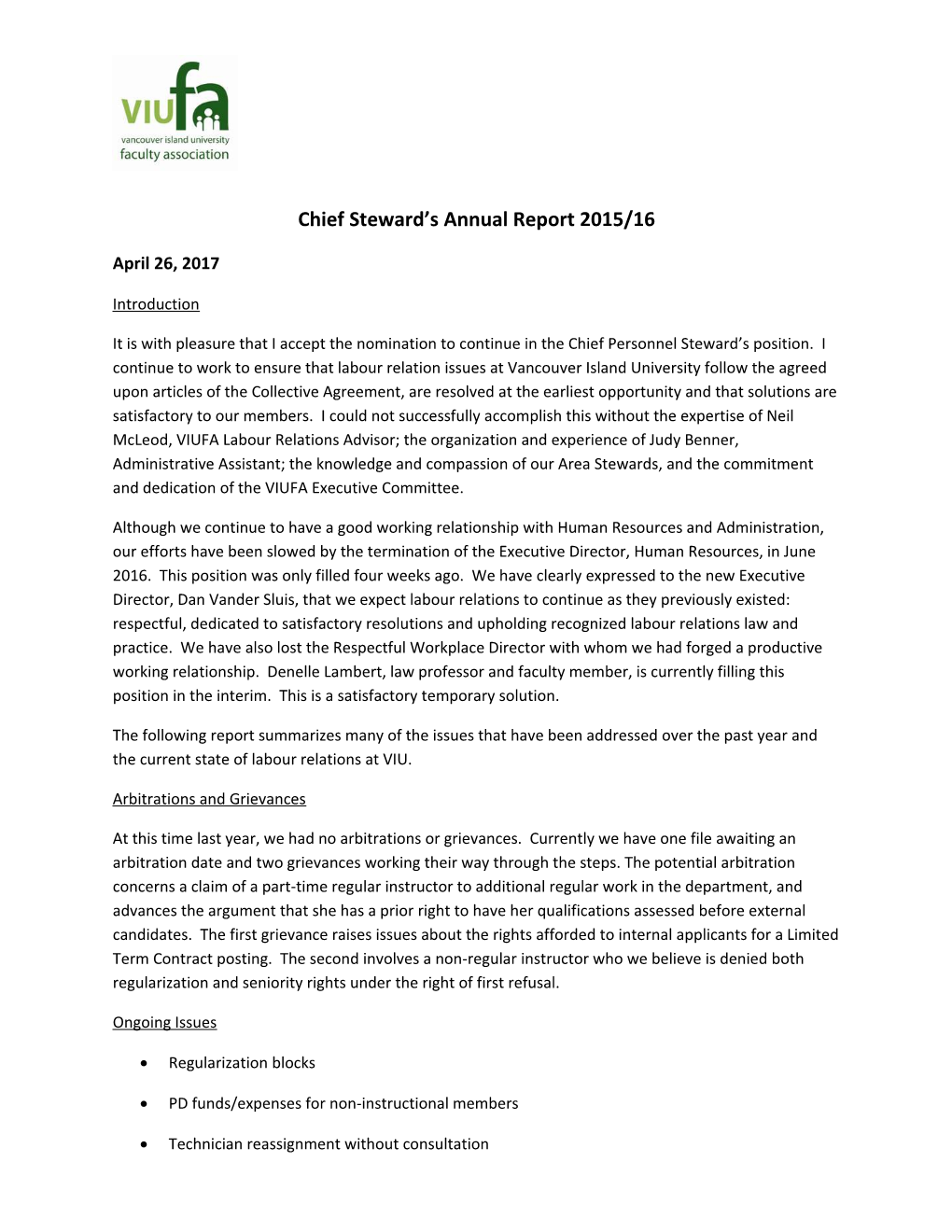 Chief Steward S Annual Report 2015/16