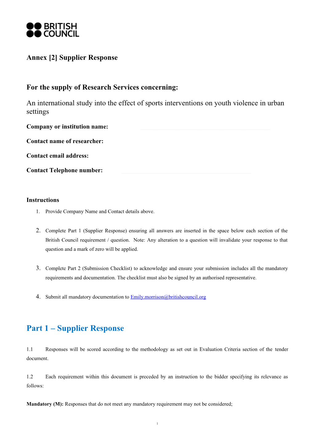 Supplier Response Annex