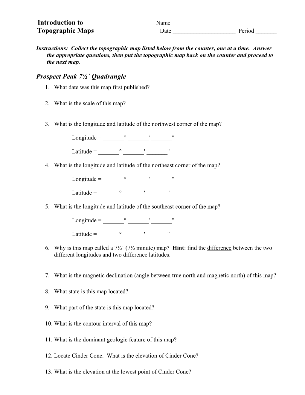 Topographic Map Exercise