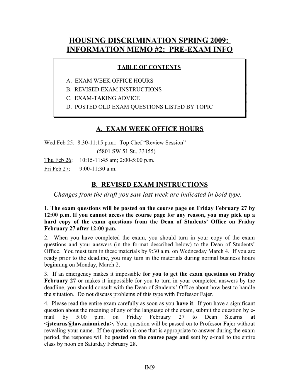 Information Memo #2: Pre-Exam Info