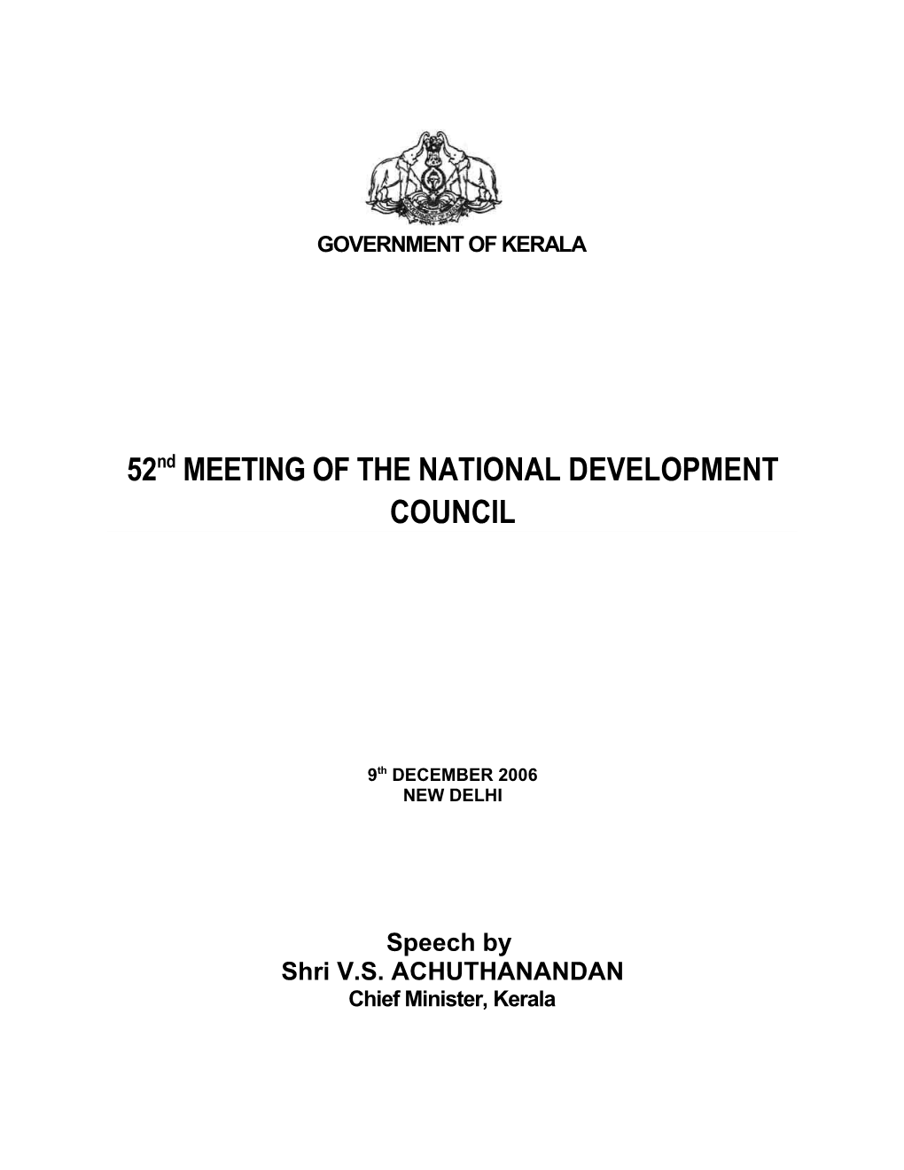 52Nd MEETING of the NATIONAL DEVELOPMENT COUNCIL