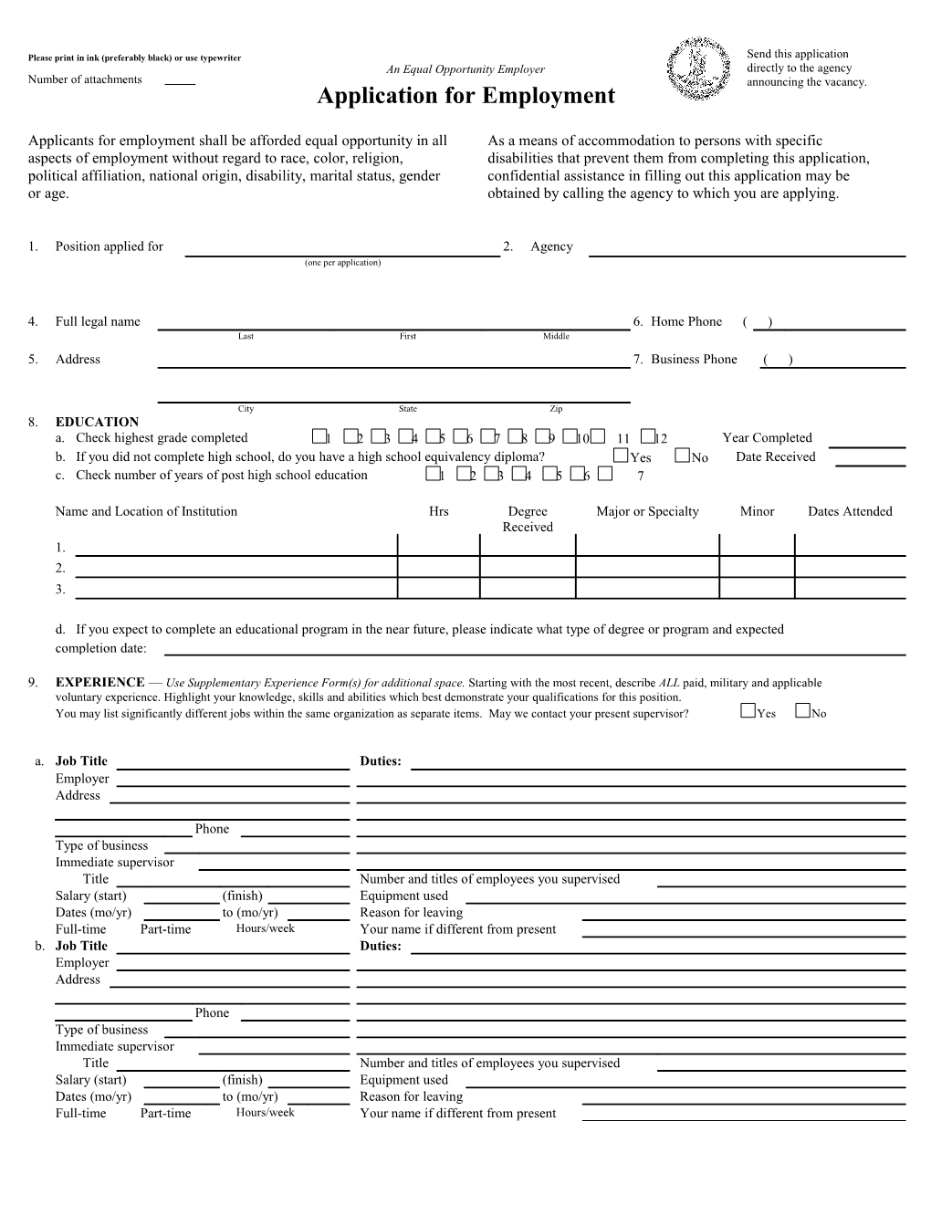 State Employment Application s1